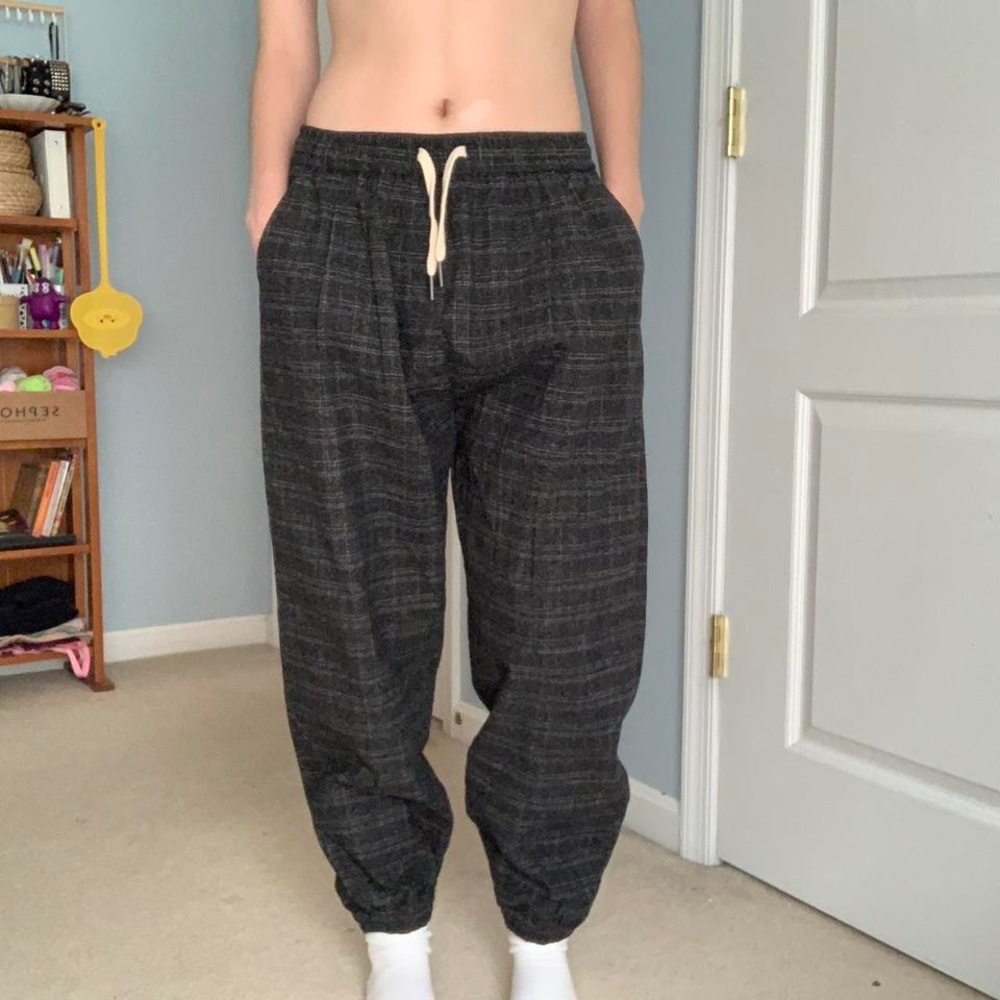 jfashion black plaid sweatpants-style pants